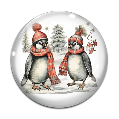 Cabochon pingouin, cabochon résine, verre rond différente taille