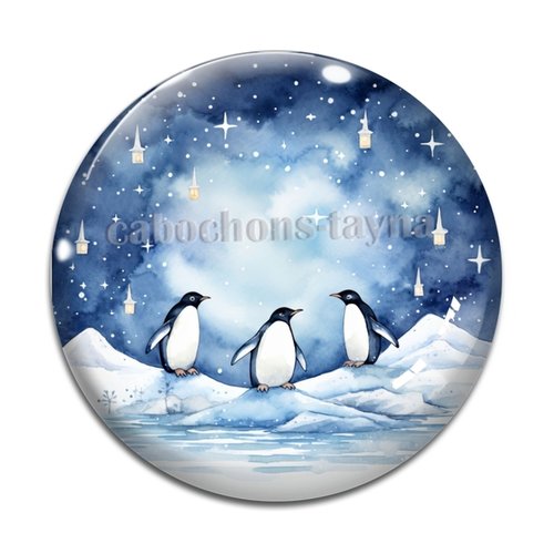 Cabochon pingouin, cabochon résine, verre rond différente taille