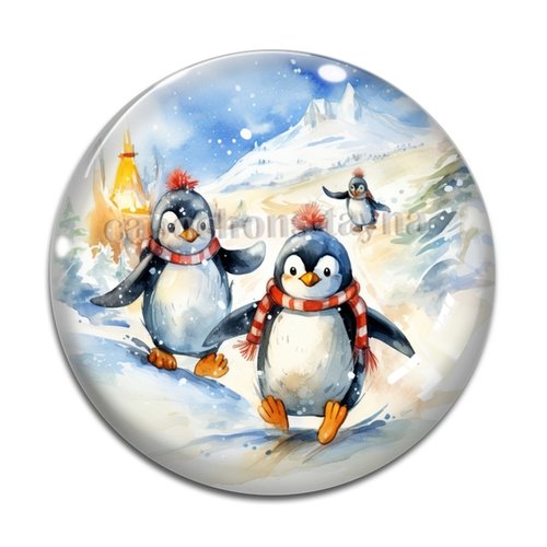 Cabochon pingouin, cabochon résine, verre rond différente taille