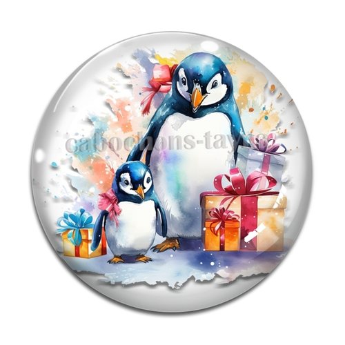 Cabochon pingouin, cabochon résine, verre rond différente taille