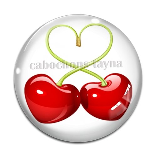 Cabochon cœur cerise, résine ou verre différente taille