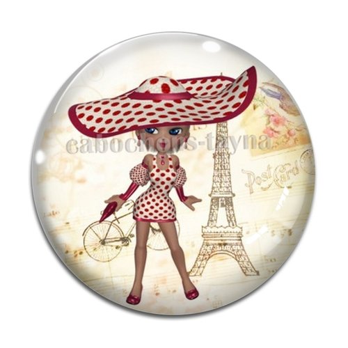 Cabochon fille de paris, résine ou verre différente taille