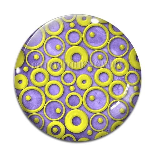 Cabochon motif rond violet et jaune, en résine ou en verre différente taille