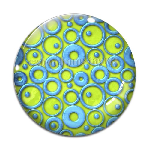 Cabochon motif rond bleu et vert, en résine ou en verre différente taille