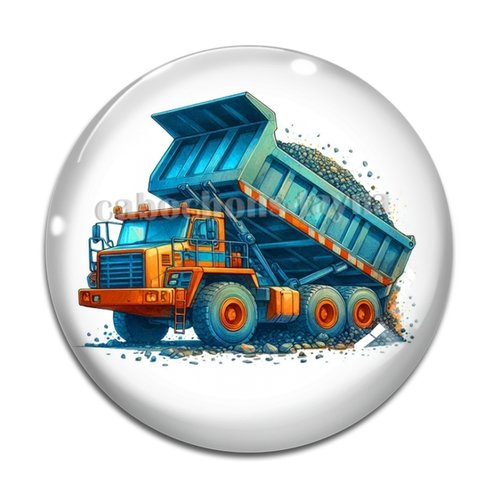 Cabochon camion de chantier, en résine ou en verre différente taille