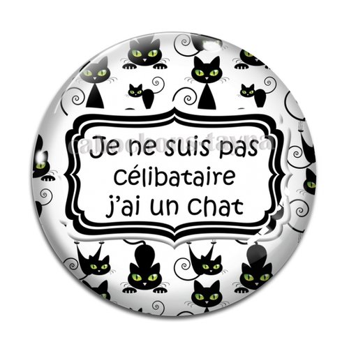 Cabochon je ne suis pas célibataire j'ai un chat, résine ou verre différente taille