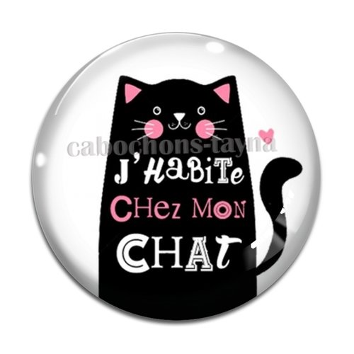 Cabochon j'habite chez mon chat, résine ou verre différente taille