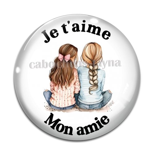 Cabochon je t'aime mon amie, résine ou verre différente taille