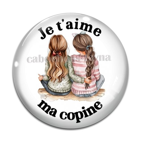 Cabochon je t'aime ma copine, résine ou verre différente taille