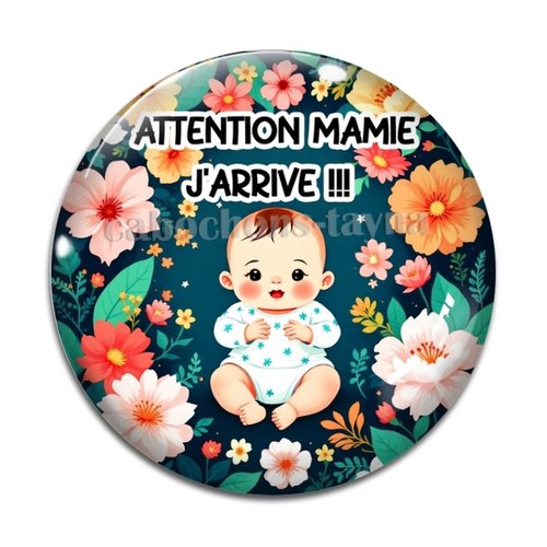 Cabochon attention mamie j'arrive, cabochon future mamie résine, verre rond différente taille
