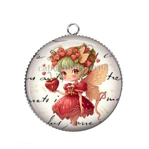 Pendentif petite fille féerique, pendentif cabochon 25 mm résine