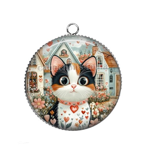 Pendentif chat, pendentif cabochon 25 mm résine