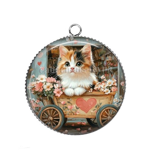 Pendentif chat, pendentif cabochon 25 mm résine