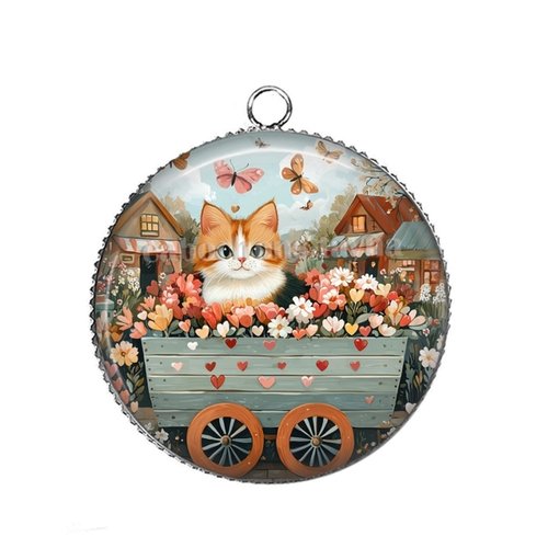Pendentif chat, pendentif cabochon 25 mm résine