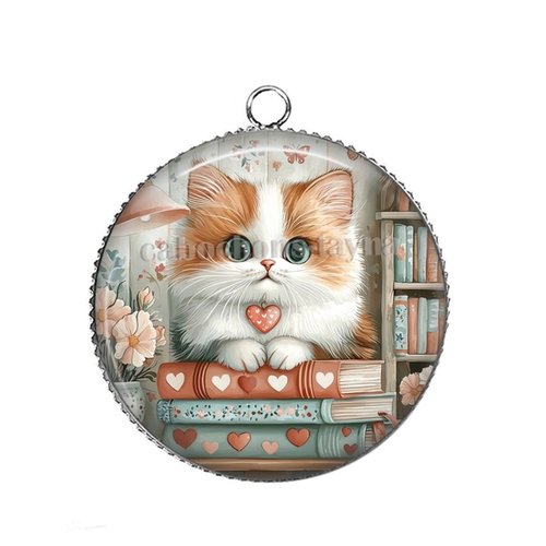 Pendentif chat, pendentif cabochon 25 mm résine