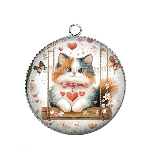 Pendentif chat, pendentif cabochon 25 mm résine