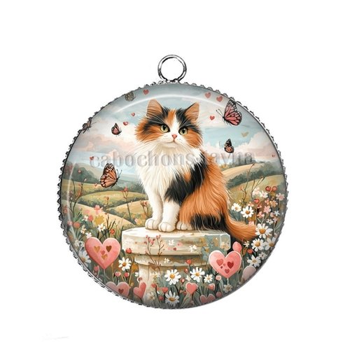 Pendentif chat, pendentif cabochon 25 mm résine