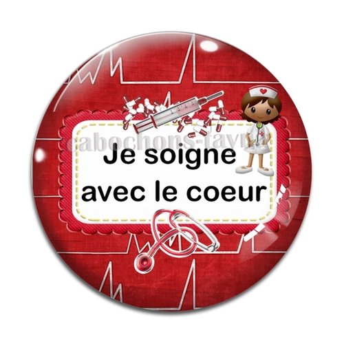 Cabochon je soigne avec le coeur, cabochon résine ou verre rond différente taille