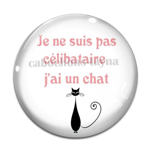 Cabochon je ne suis pas célibataire j'ai un chat, résine ou verre différente taille
