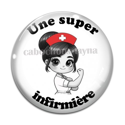 Cabochon super aide soignante, résine ou verre rond différente taille