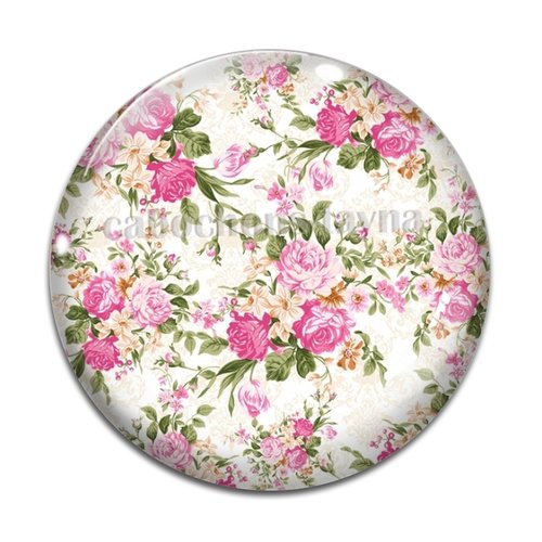 Cabochon fleur rose, résine ou verre rond différente taille