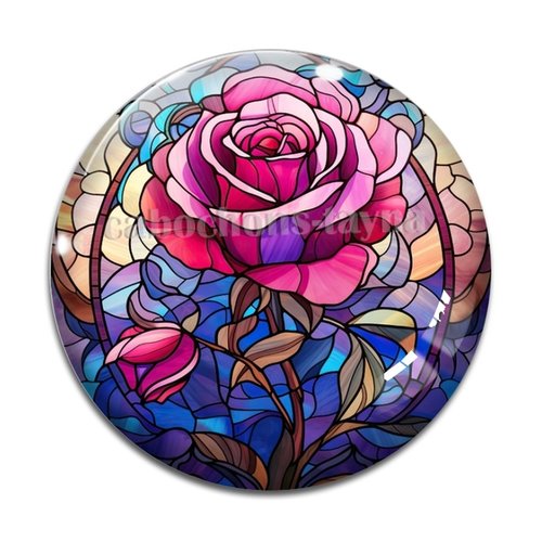 Cabochon fleur rose, résine ou verre rond différente taille