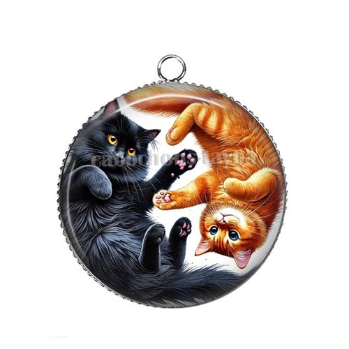 Pendentif chat, cabochon 25 mm résine