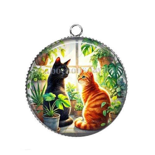 Pendentif chat, cabochon 25 mm résine