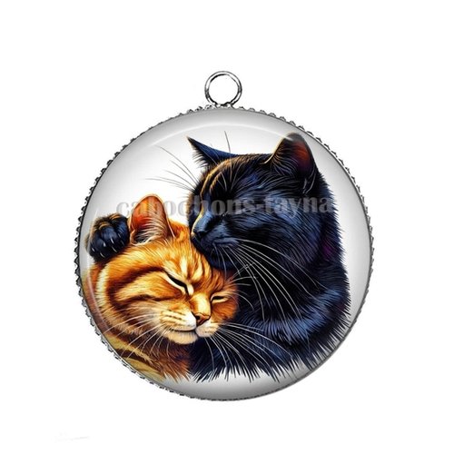Pendentif chat, cabochon 25 mm résine