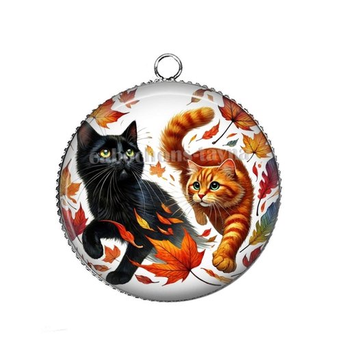 Pendentif chat, cabochon 25 mm résine