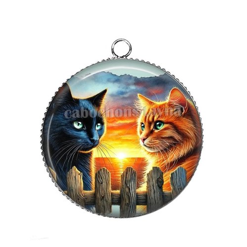Pendentif chat, cabochon 25 mm résine