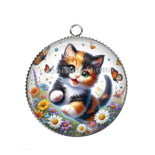 Pendentif chaton, cabochon 25 mm résine