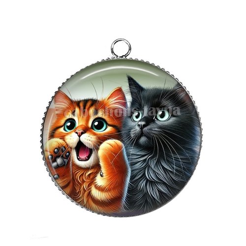 Pendentif chaton, cabochon 25 mm résine