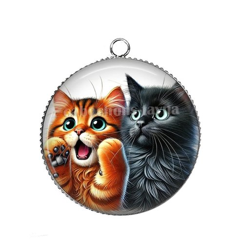 Pendentif chaton, cabochon 25 mm résine