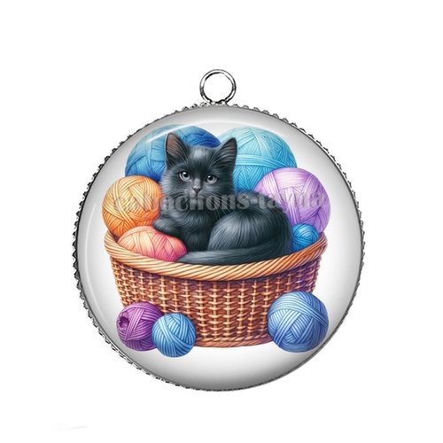 Pendentif chaton, cabochon 25 mm résine