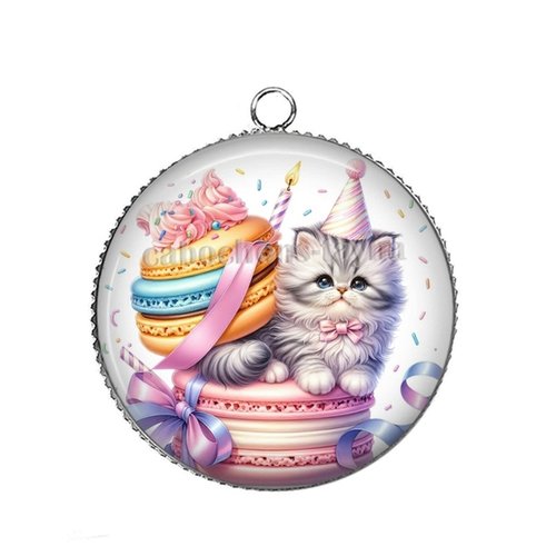 Pendentif chaton, cabochon 25 mm résine