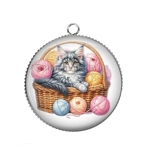 Pendentif chaton, cabochon 25 mm résine