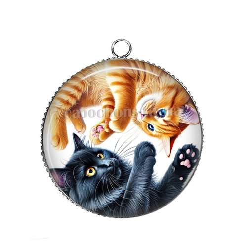 Pendentif chat, cabochon 25 mm résine