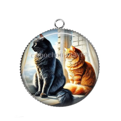 Pendentif chat, cabochon 25 mm résine