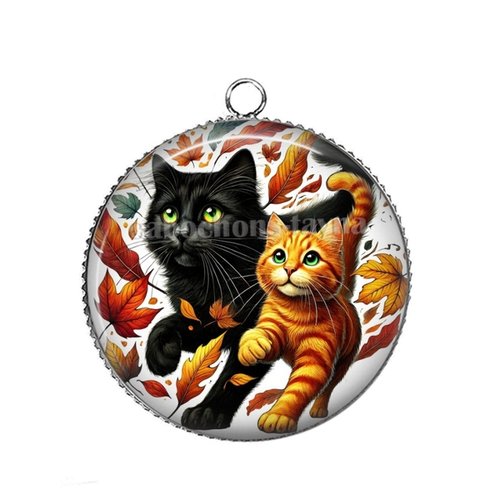 Pendentif chat, cabochon 25 mm résine