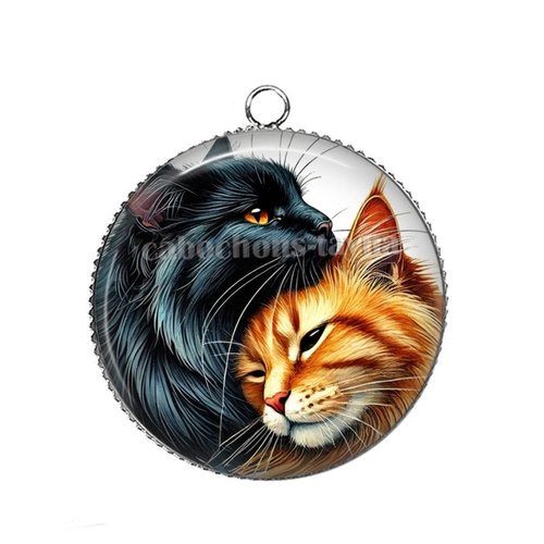 Pendentif chat, cabochon 25 mm résine