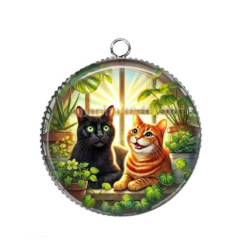 Pendentif chat, cabochon 25 mm résine