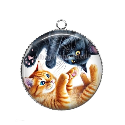 Pendentif chat, cabochon 25 mm résine