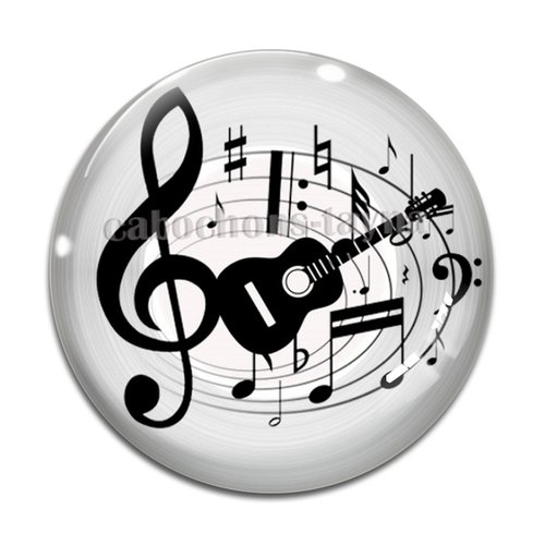 Cabochon guitare note musique, cabochon résine ou verre rond différente taille