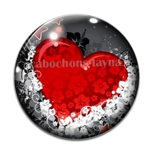 Cabochon cœur, cabochon résine ou verre rond différente taille