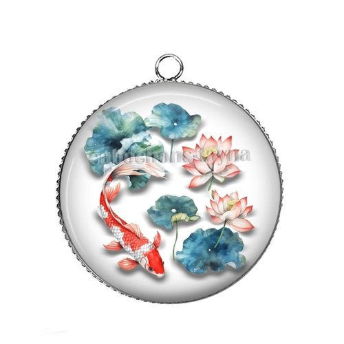 Pendentif poisson, cabochon 25 mm résine