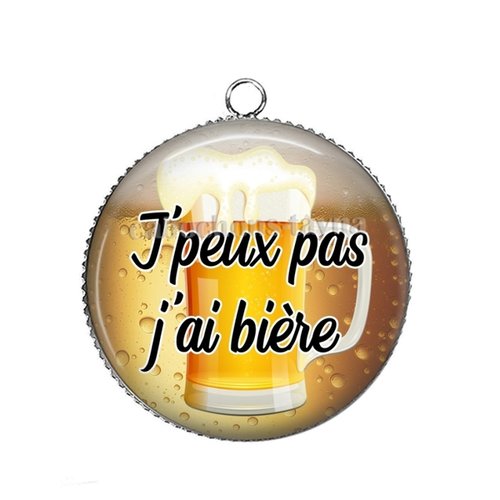 Pendentif j'peux pas j'ai bière, cabochon 25 mm