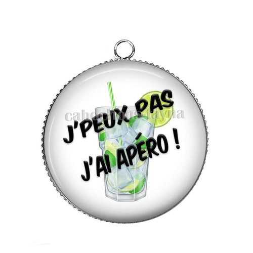 Pendentif j'peux pas j'ai apéro, cabochon 25 mm