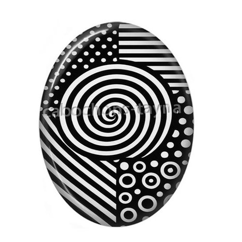Cabochon ovale spirale noir et blanc, résine ou verre