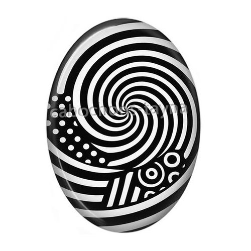 Cabochon ovale spirale noir et blanc, résine ou verre